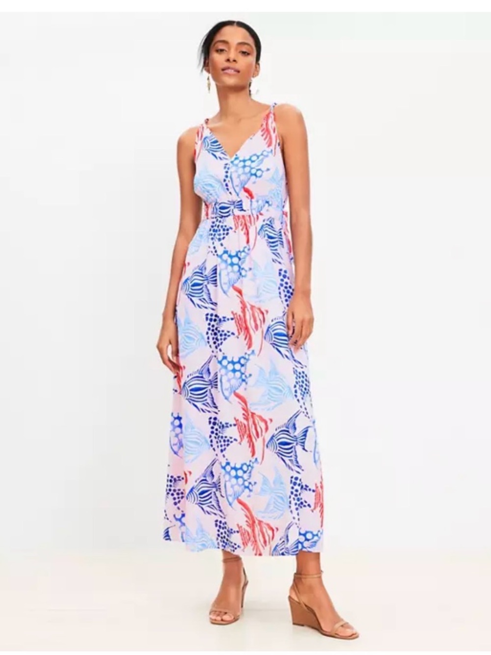 LOFT Fish Print Maxi Dress with Accent Braided Strap